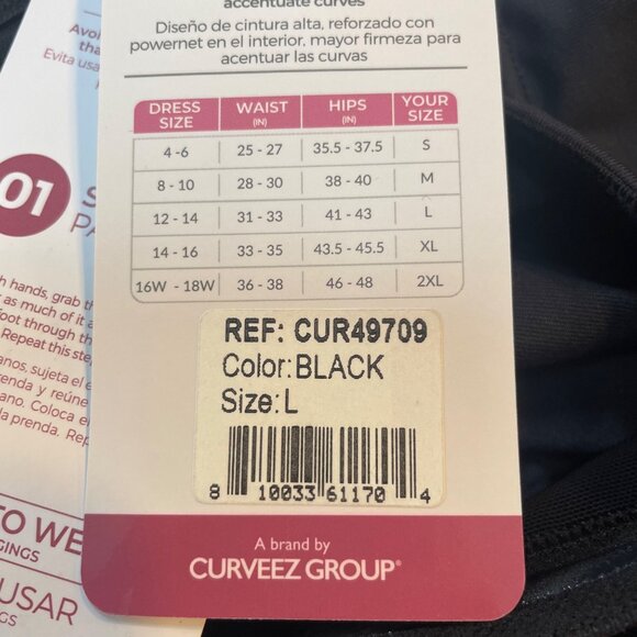 Curveez High Waist Leggings Stunning Shape Black Sz LG Shapewear CUR49709 - Picture 8 of 8